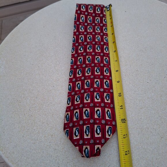 Duck Head Red Silk Necktie With Geometric Pattern & Unique Duck Logo Design - Picture 6 of 6